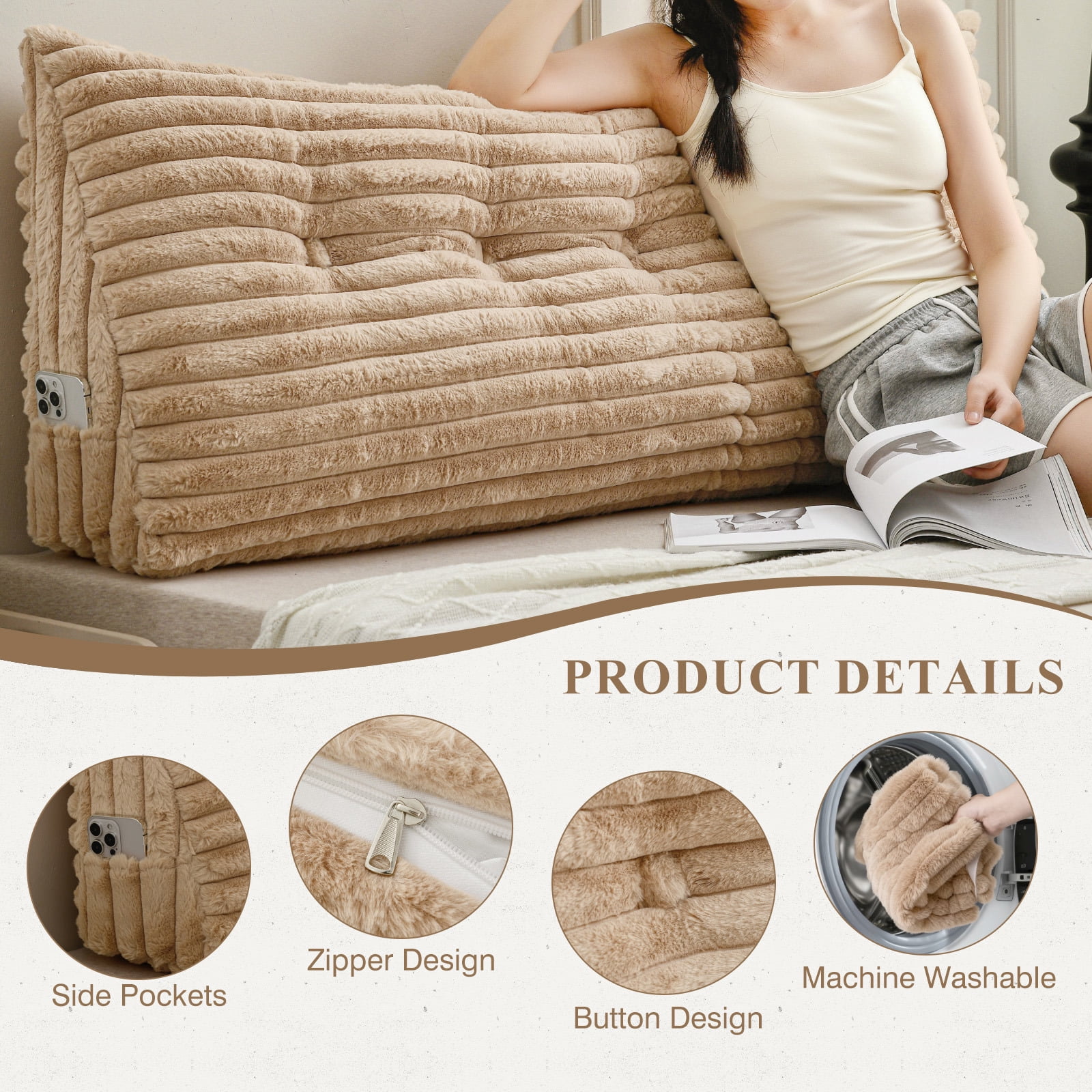 ANMINY Plush Headboard Pillow - 320 GSM Soft Fleece, High Elastic Pearl Cotton Filling, Versatile Sofa Backrest & Leg Pillow, Perfect Christmas/Housewarming Gift