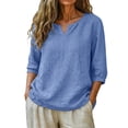 thumbnail image 4 of Summer Tops for Women Pleated Cotton Linen Tops Solid Color Shirts Blouses And Tees, 4 of 6