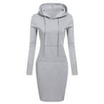 thumbnail image 2 of BAOQIN Tops for Women Women's Solid Hooded Lace Up Long Sleeve Pocket Long Fashion Sweater Gray 1, 2 of 9