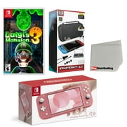 Nintendo Switch Lite Console Coral with Luigi's Mansion 3, Accessory Starter Kit and Screen Cleaning Cloth Bundle - Import with US Plug