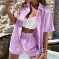 thumbnail image 5 of Womens Collar Casual Striped Short Sleeve Pants Set Two Piece Lounge Wear Summer Outfit Suit M, 5 of 7