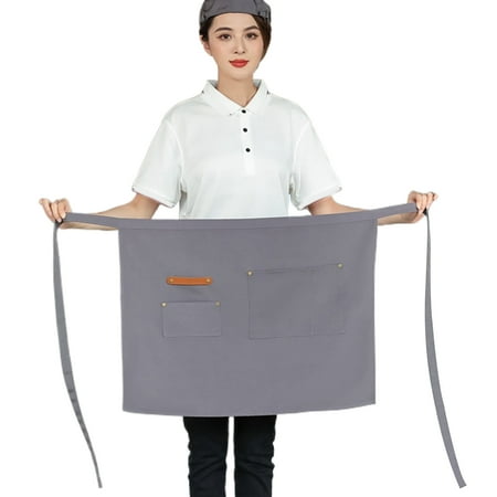 

YEAUEME Half Apron with Pockets Waterproof Cloth Apron for Server Chef Stain-Resistant Solid Color Kitchen Waiter Apron for Men Women