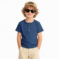 thumbnail image 2 of Godom Boys Short Sleeve Shirt with 3 Button, Henley Shirt for Boys & Girls, Polo Shirt Without Collar,Blue, 2 of 6