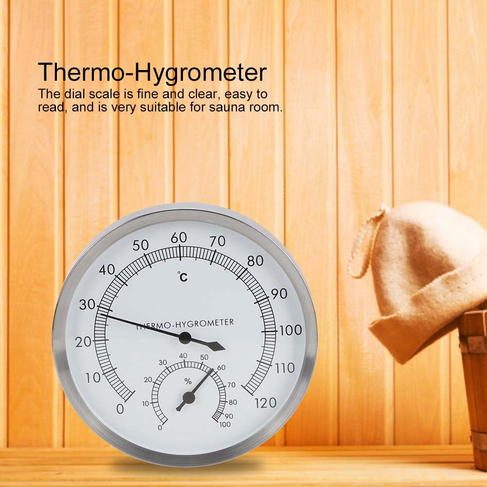 Sorand Innenthermometer 2-in-1-Edelstahl-Dampfraum-Hygrometer Saunaraum-Thermometer 10 ° C bis 120 ° C Hygrometer-Feuchtigkeitsmesser 0% bis 100% Thermo-Hygrometer Innen 
