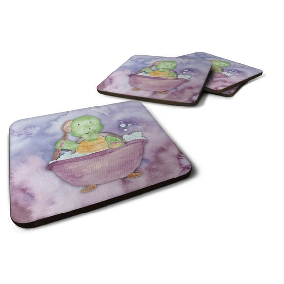 Turtle Bathing Watercolor Foam Coaster Set of 4