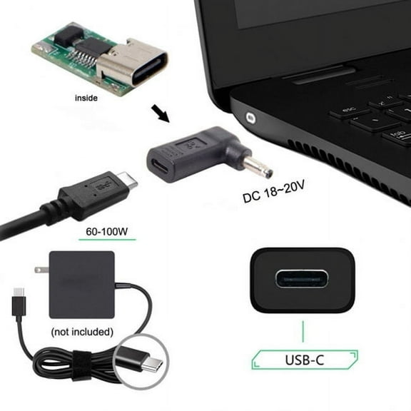 JSER USB 3.1 Type C USB-C to DC 19V 4.8*1.7mm Adapter PD Emulator Trigger 90 Degree Angled for HP Laptop
