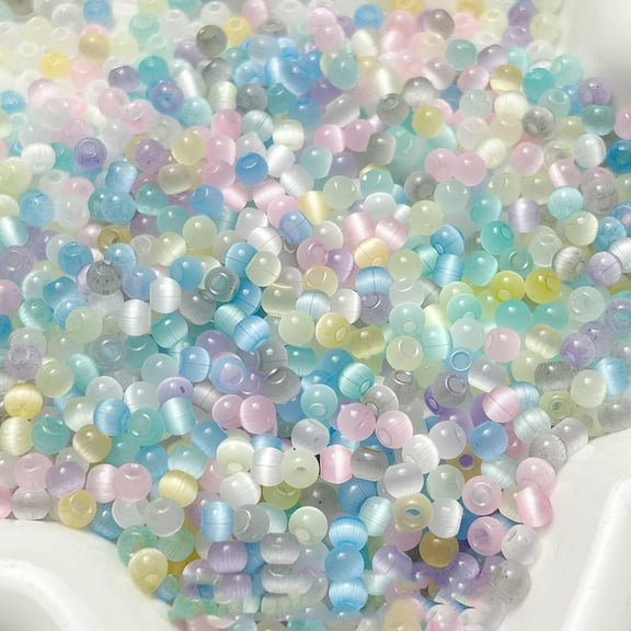 1 Box 1120PCS 4MM Cat Eye Glass Beads with Holes Mixed Color Cats Eyes Round Two Tone Smooth Spacer Ball Small Loose Charms Bead Bulk for Jewelry Making Bracelets DIY Craft Supply