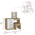 thumbnail image 5 of TUHOME Kaia Makeup Dressing Table with Mirror and 4 Drawers, Stool Included, White/ Pine, 5 of 6