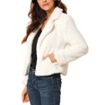 thumbnail image 4 of DARING DIVA Women's Cropped Notch Lapel Faux Fur Fluffy Coat XS White, 4 of 6