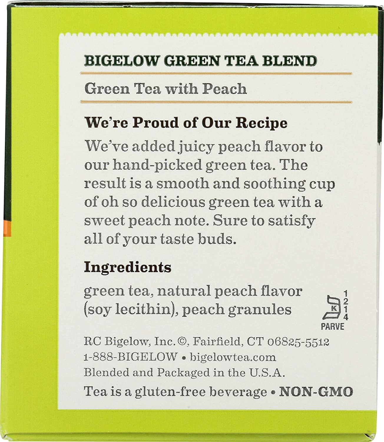 Bigelow Tea Green Tea Peach -- 20 Tea Bags Pack of 3