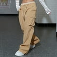 thumbnail image 4 of WTXUE Cargo Pants For Women High Waisted, Scrub Pants 2024 Cargo Pants Woman Relaxed Fit Waisted Zipper Slim Drawstring Waist Pockets, Slacks Pantalones De Mujer, 3-Khaki, 4 of 9