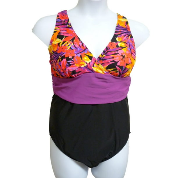 Tropical Escape Tropical Escape Womens Black Purple Floral Swimming