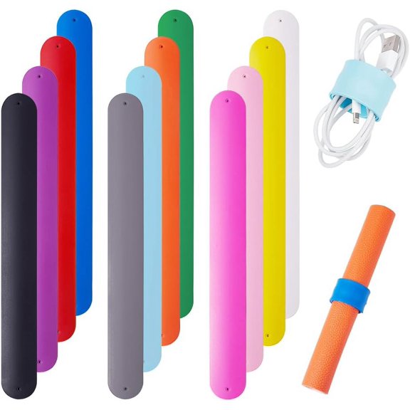 12 Pcs 12 Colors Silicone Slap Bracelets Set 8-1/2 in Length Silicone Covered Metal Stripe Slap Wrist Bracelet Bands for Party Favor Gifts Home Office Storage Organization 1set