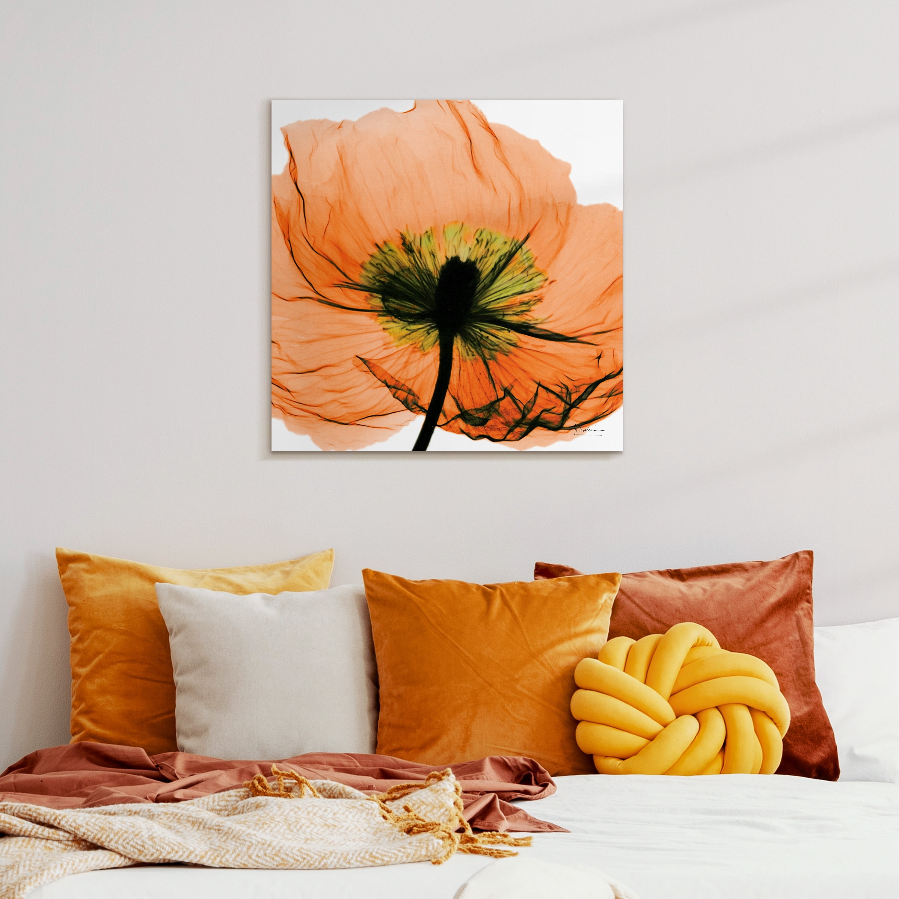 Empire Art Direct Poppy Orange Frameless Free Floating Tempered Glass Panel Graphic Flower Wall Art, 24" x 24" x 0.2", Ready to Hang