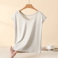 thumbnail image 2 of Women's V Neck Cap Sleeve Loose Fit Top Lightweight Breathable Stretch Basic Layering Shirt Comfy Sleepwear Pajama Blouse L-4XL Khaki, 2 of 6