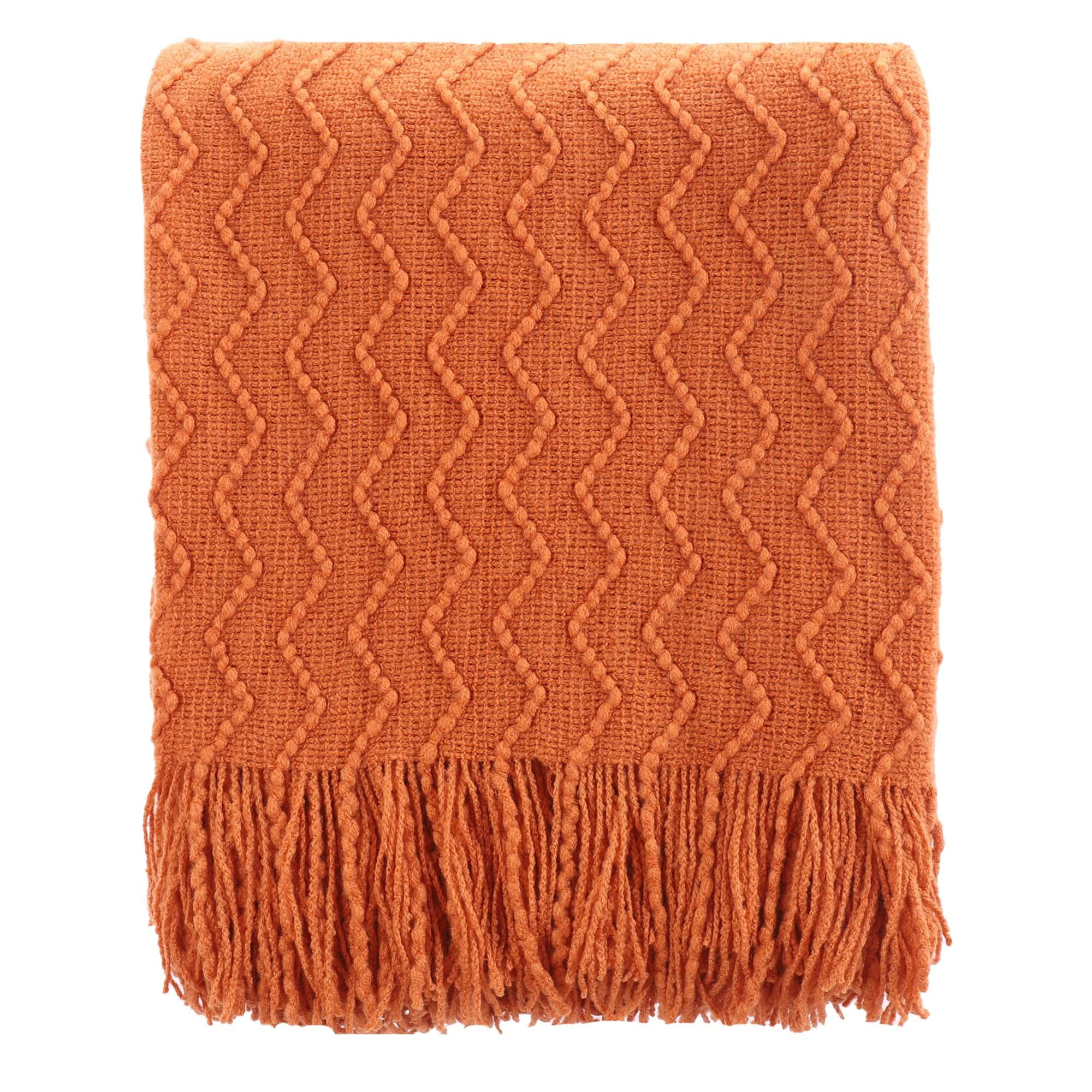 BATTILO HOME Burnt Orange Throw Blanket for Couch Decorative Knitted Spring Blankets with Tassels Soft Lightweight Textured Solid Fall Decor Throw 50 x60 Walmart