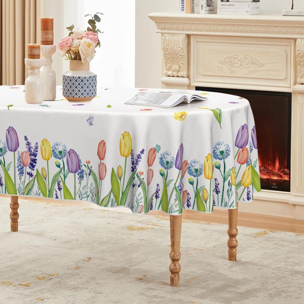 Mantel Horaldaily Spring, 152 x 213 cm, ovalado, acuarela floral