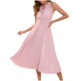 thumbnail image 2 of FcBaudy Robe Mi-Mollet Sans Manches à Col Rond, Robes pour Femmes, Robes d'Été pour Femmes Robe de Voyage pour Femmes Taille Haute Plissée Robe d'Été Sans Manches Robe pour Femmes, 2 of 7