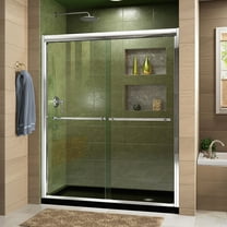 DreamLine Duet 36 in. D x 60 in. W x 74 3/4 in. H Semi-Frameless Bypass Shower Door in Chrome and Right Drain Black Base