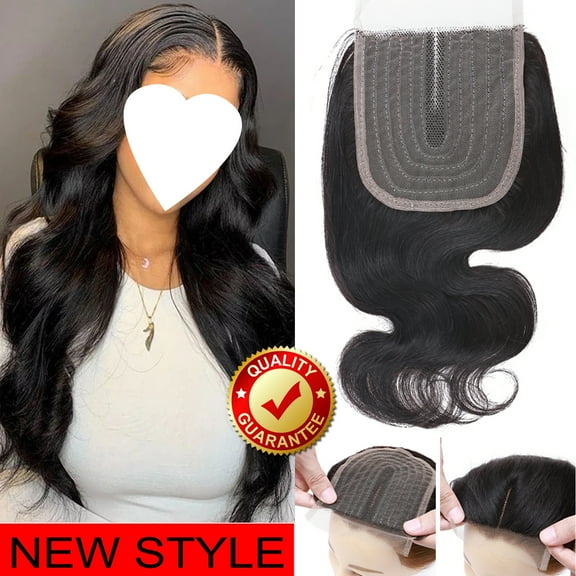 Benehair T Part Lace Closure Brazilian Virgin Human Hair Extensions Middle Part Pre Plucked Soft Baby Hair Black #1b 8"-16"