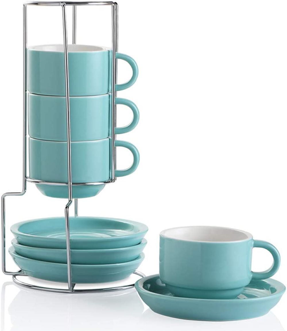 Sweese 406.404 Porcelain Stackable Cappuccino Cups with Saucers