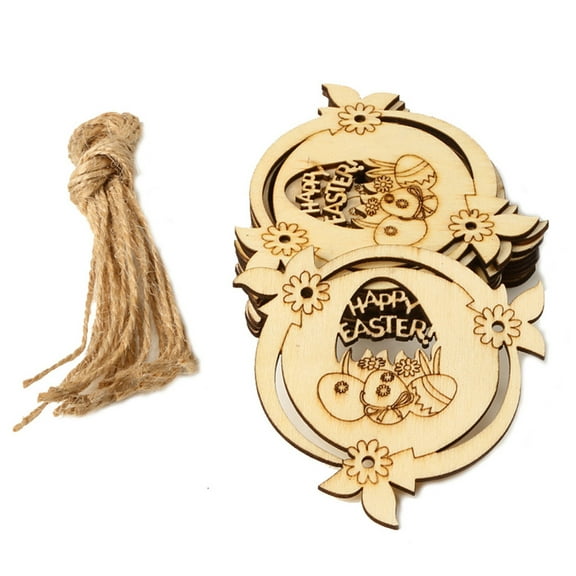 10 PCS Easter Wooden Hanging Ornaments Unfinished Wood Slices Eggs Easter Crafts for Kids DIY Easter Decorations Party Supplies Decor