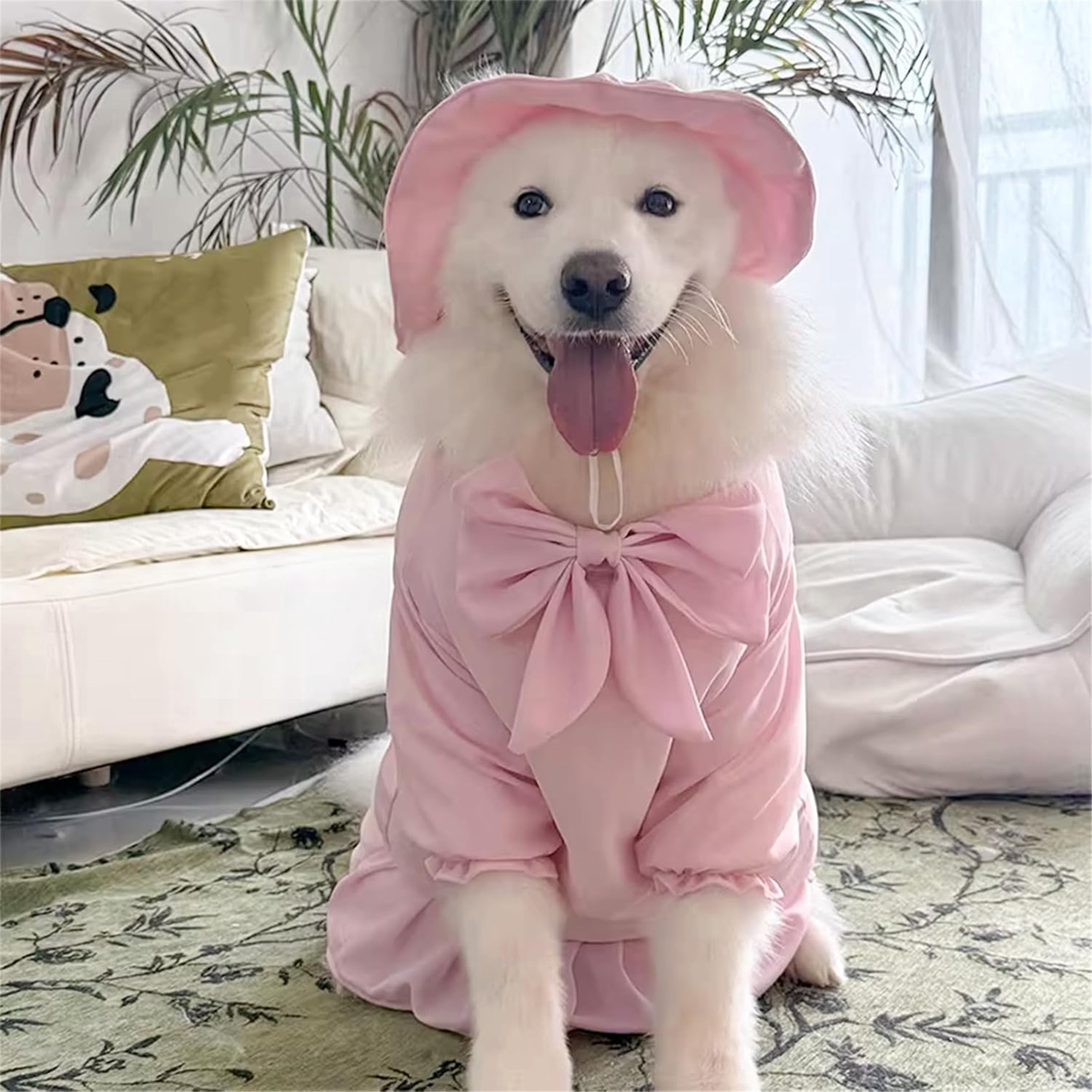 HQREA Pink Dog Princess Dresses for Large Dogs Girl with Bowknot Pretty Summer Valentine Outfit Wedding Birthday Skirt