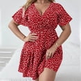 thumbnail image 1 of Robe à Manches Courtes pour Femmes Grande Taille Imprimée Taille Élastique Col en V Robe à Manches Courtes en Liquidation, 1 of 6