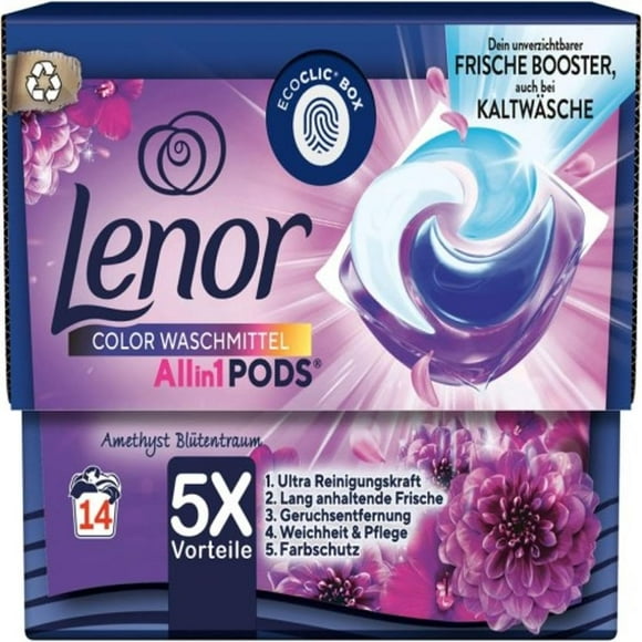 Lenor Laundry Detergent Pods All-In-1 Colour Amethyst Blossom Dream 14WL