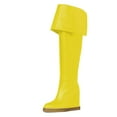 thumbnail image 2 of YDN Women Chic Closed Toe Wedge High Heels Thigh High Over The Knee Boots Comfy Pull On Foldable Knee High Boots Shoes Size 5 Yellow, 2 of 3
