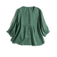 thumbnail image 2 of Women's Button Solid Color Round Neck 3/4 Sleeve Shirt Loose Fit Japanese Style, 2 of 2