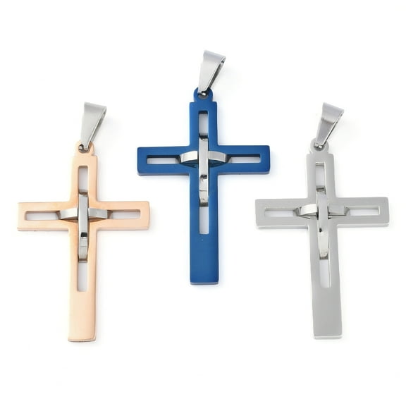 5 pc 304 Stainless Steel Pendants Cross Mixed color 45x29x4mm Hole: 8x5mm