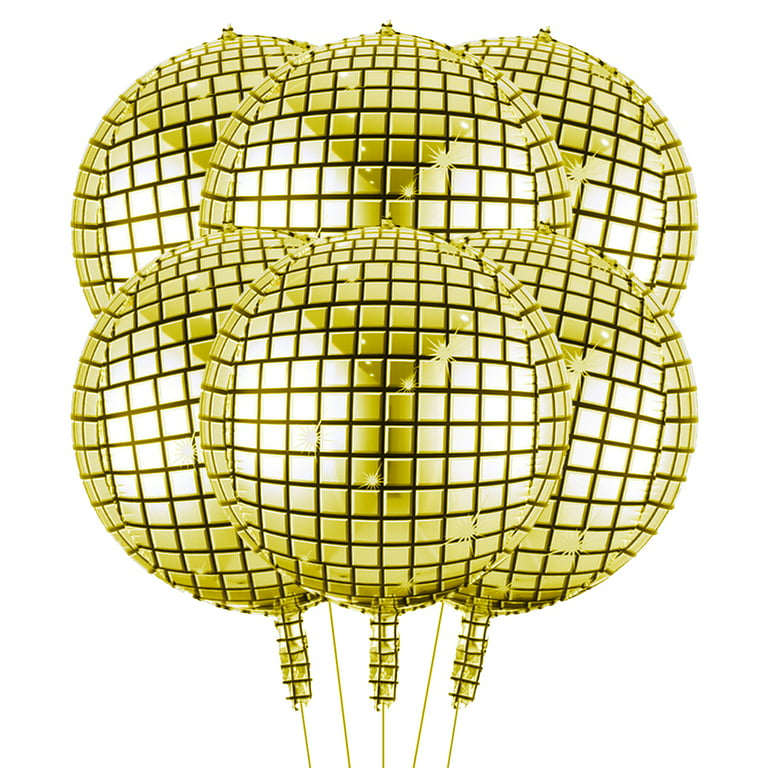 6 Pack Big Disco Ball Balloons for 70s Disco Party Decorations 4D Large 22 inch Round Metallic Gold Disco Mylar Foil Balloons for Disco Theme Birthday