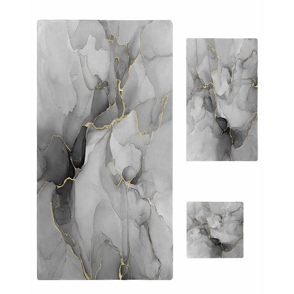 Grey Ombre Marble Bath Towels for Bathroom Set,Luxury Microfiber Towels Gifts for Women,Quick Dry Beach Kitchen Hand Hair Face Towel and Dish Washcloth,Gray Marble Crack Abstract Modern Towels Set