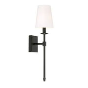 Kira Home Torche 20" Wall Sconce, Tapered White Linen Shade, Candle Wall Light, Elongated Tail, Oil Rubbed Bronze