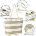 thumbnail image 4 of Waterproof Beach Bag Canvas Stripe Rope Handles with Top Zipper Closure Shoulder Beach Tote Bags, 4 of 5