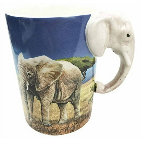 Savanna Grassland Tusked Elephant Habitat 12oz Ceramic Mug Coffee Cup Home & Kitchen Decor Accessory