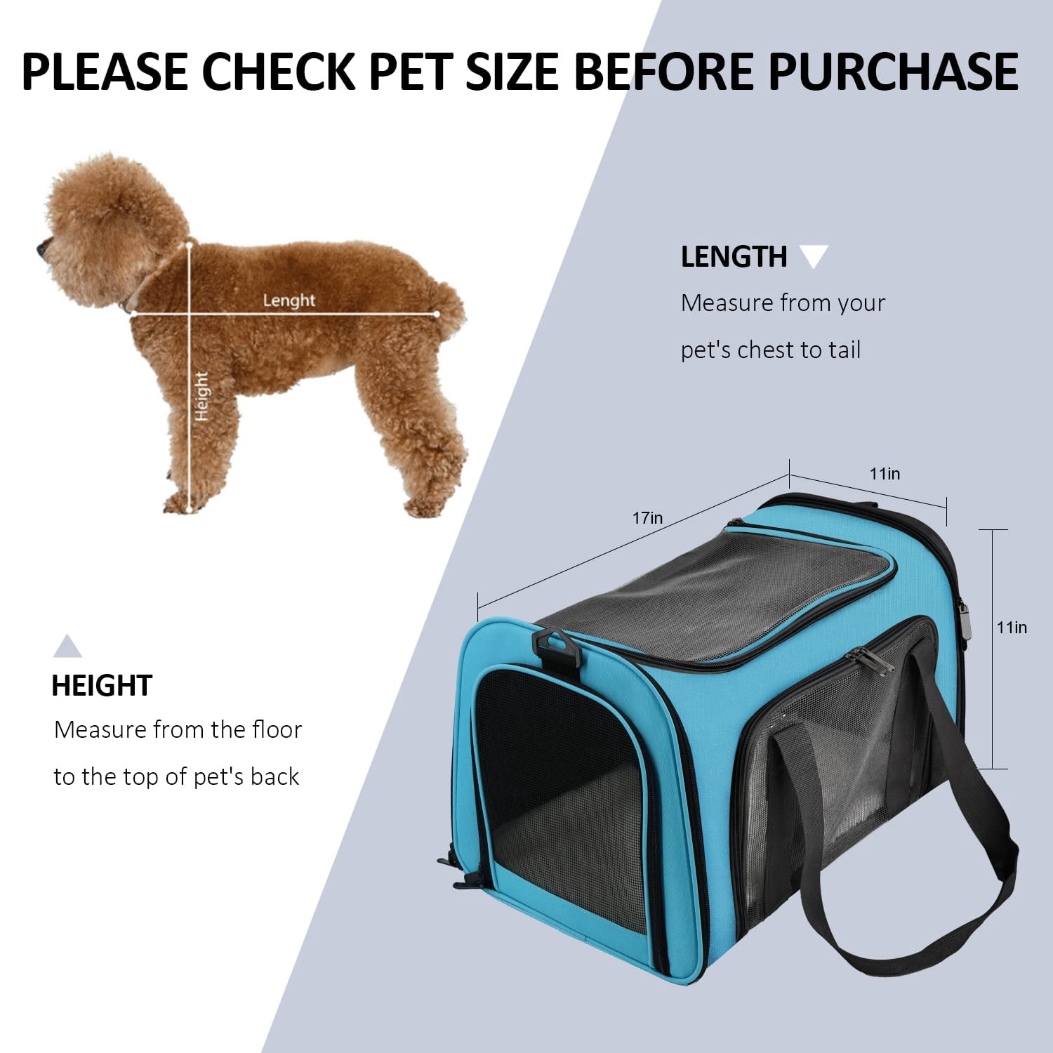Cat, Dog Carrier for Small Medium Cats Puppies up to 15 Lbs, TSA Airline Approved Carrier Soft Sided, Collapsible Travel Puppy Carrier - Grey
