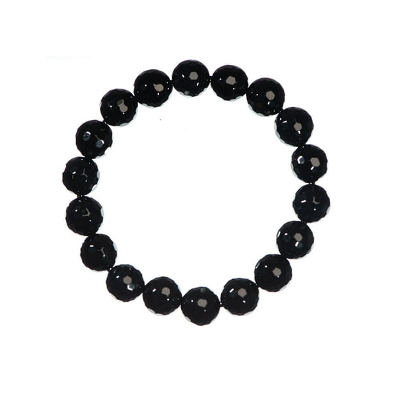 LTC Designs 10mm Shiny Round Faceted Black Onyx Stretch Bracelet, 7.5", for Adults