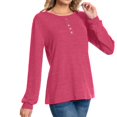 thumbnail image 5 of Womens Oversized Tshirt Women's Fashion Casual Round Neck With Button Long Sleeve Solid Color Shu Top, 5 of 6