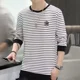 thumbnail image 3 of Tendencias de moda de corte entallado 2024 Camiseta de cuello redondo para hombre Suéteres ajustados para hombre Manga larga Elasticidad Una pieza Sudaderas emo XXL, 3 of 5