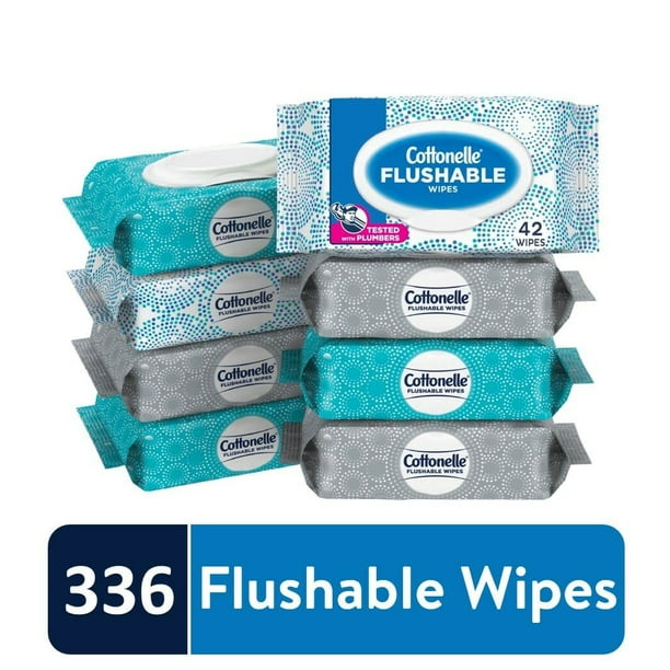 Cottonelle Flushable Wet Wipes, 8 FlipTop Packs, 336 Total Flushable