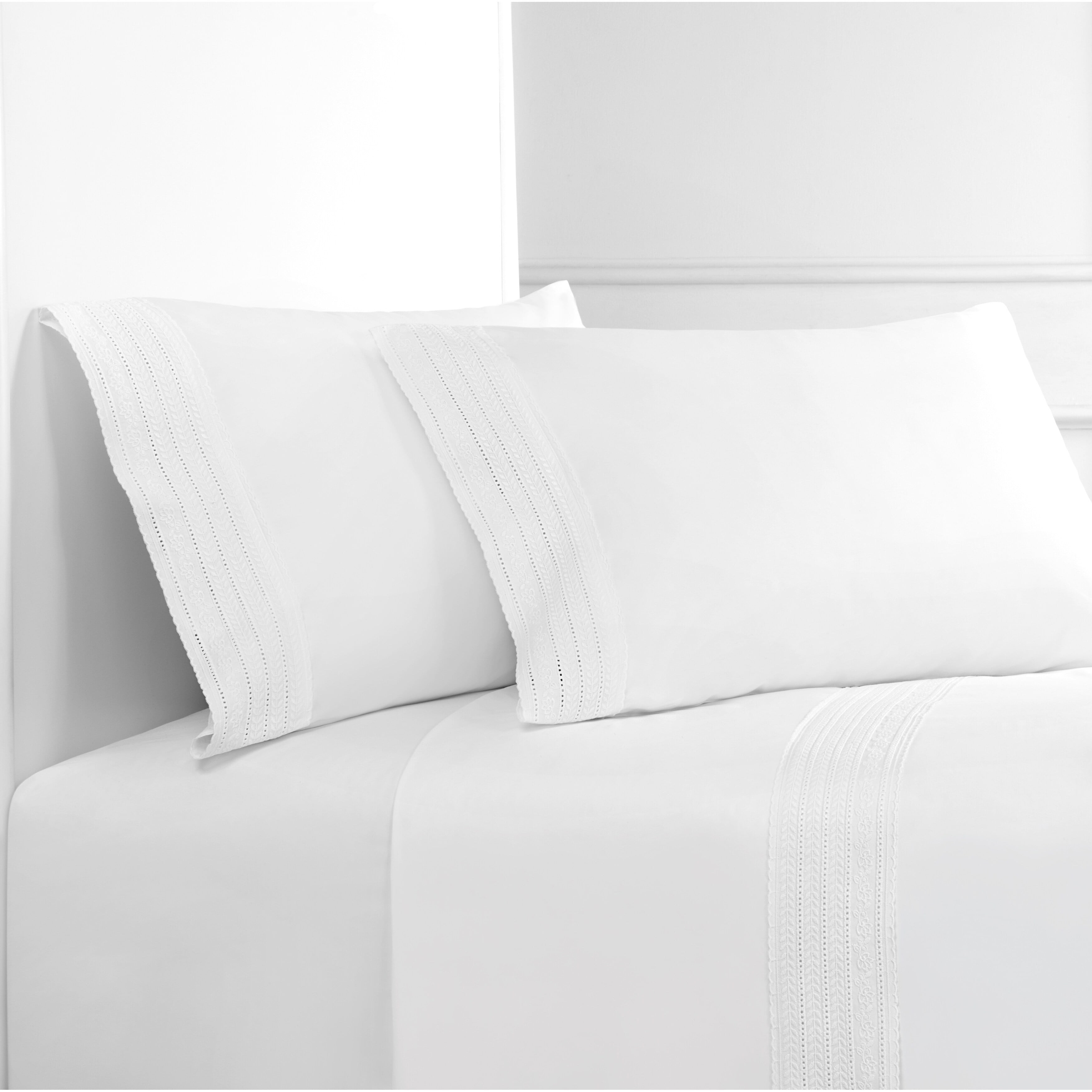 Melange Home Percale Cotton Elizabeth Lace Embroidered Crisp Bed Sheet