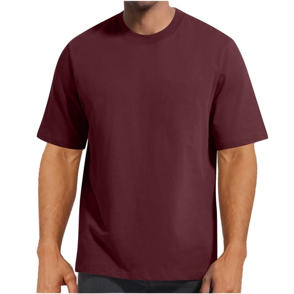 GuangCheng Mens T-Shirts,Classic Crew Neck,Loose Fit,Soft,Breathable Comfortable Basic Tees,Wine,Size XL