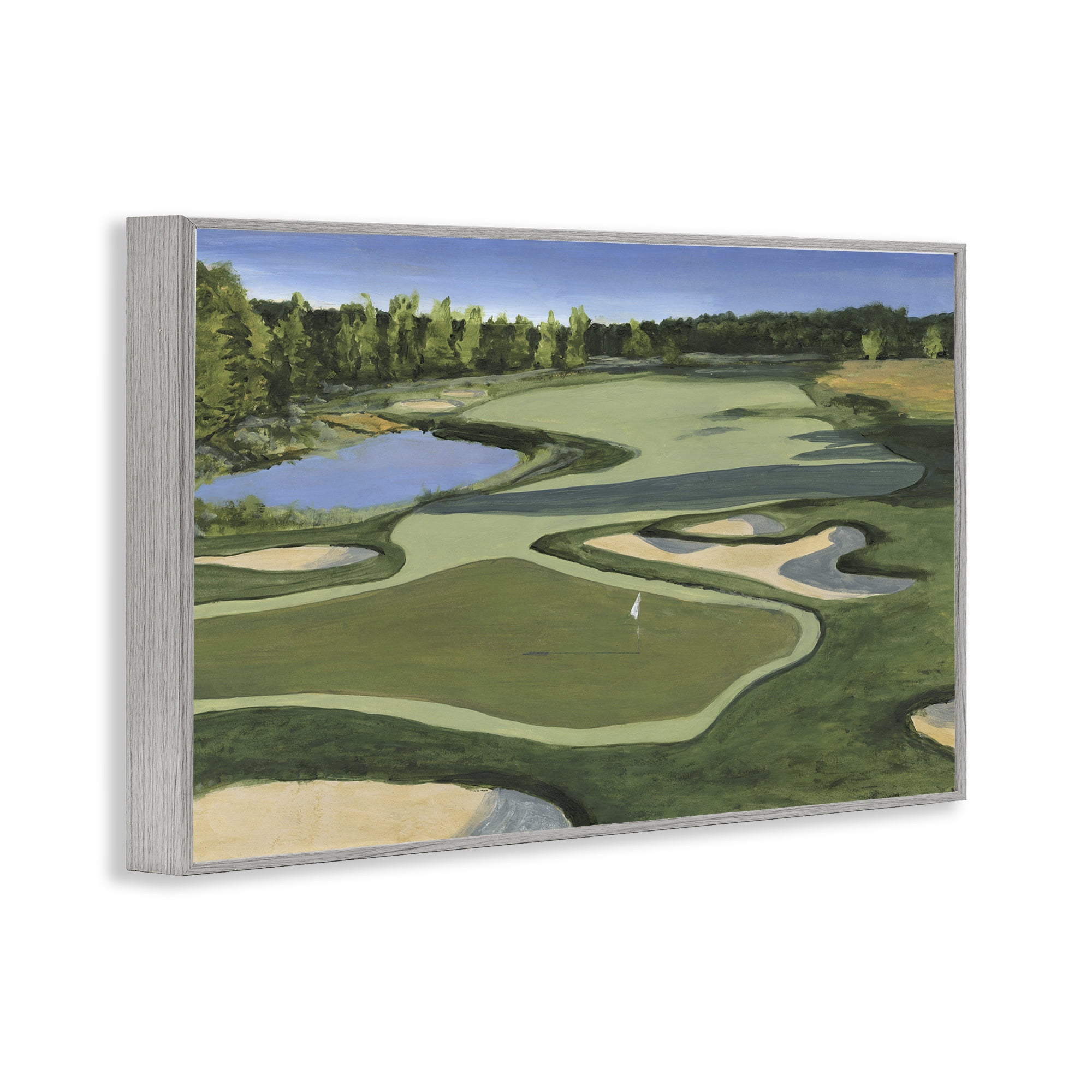 Stupell Industries Traditional Golf Course Landscape Painting Gray Framed Art Print Wall Art, 24 x 16