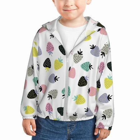

Sun Hoodie for Kids colorful strawberries Long Sleeve Swim Fishing Shirts Sun Protection Zip Up Jacket Clothing Athletic Hoodie