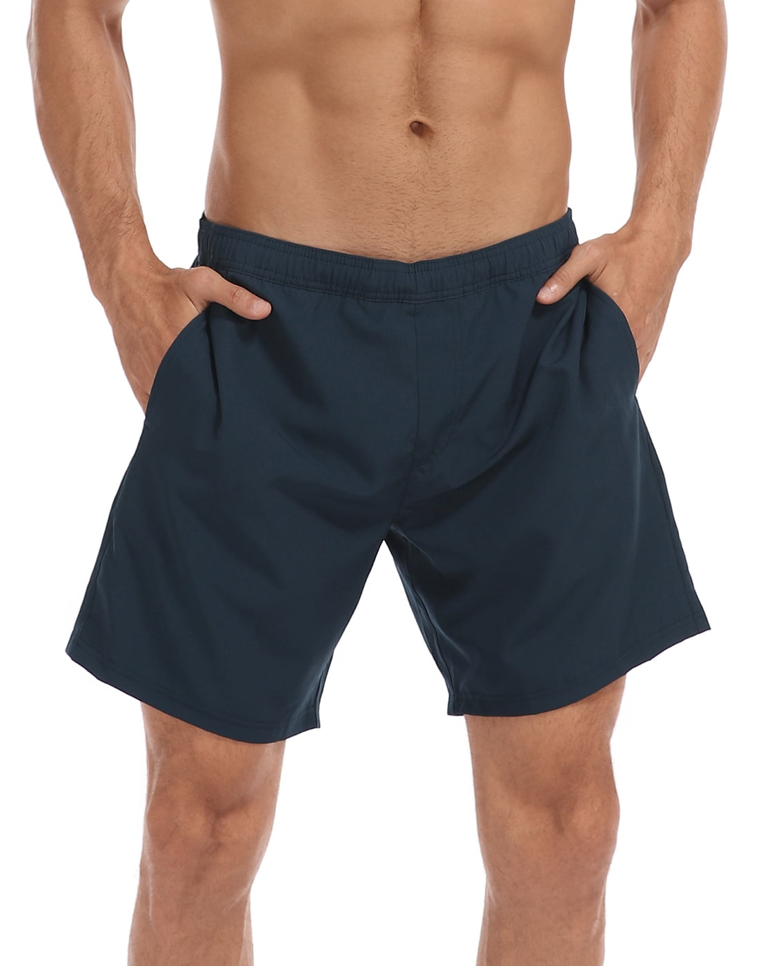 LRD Men's Swim Trunks with Compression Liner 7 Inch Inseam Navy Blue / Neon Tropics M