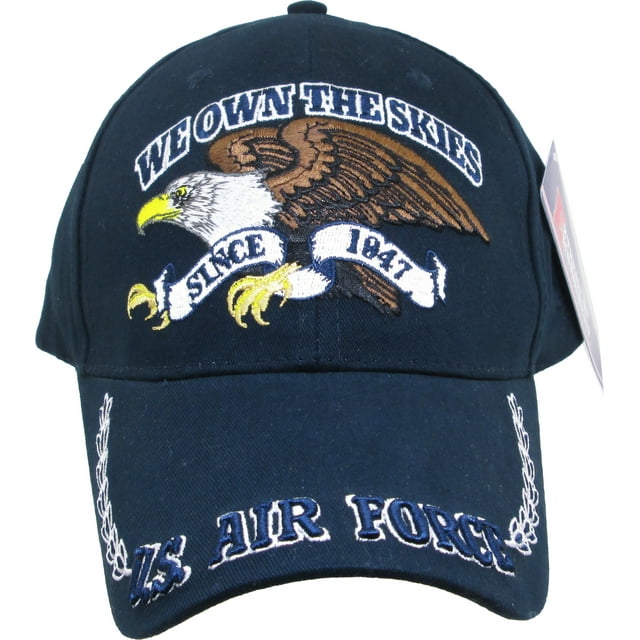 US Air Force We Own The Skies with Eagle Mens Cap [Dark Navy Blue - Adjustable]
