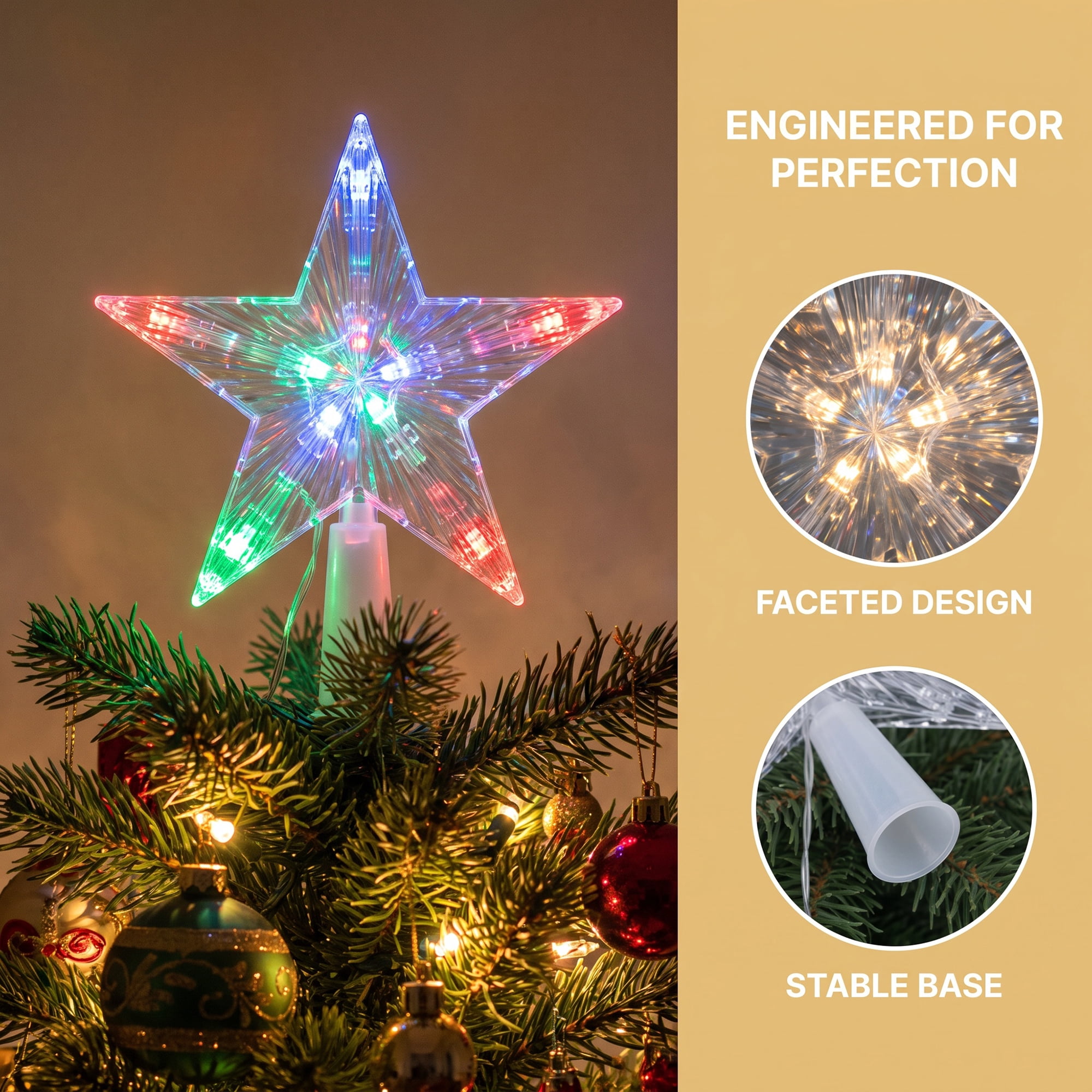 Unique Bargains Tree Finial Battery Operated Spring Mount Star Stripes Multicolor 5.9"