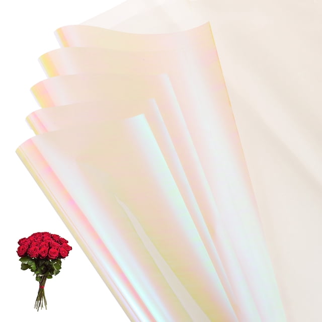 Uxcell Papel de Envoltura para Flores, Embalaje de Ramo de Plástico Iridiscente de Doble Cara, Impermeable, Florista Blanco